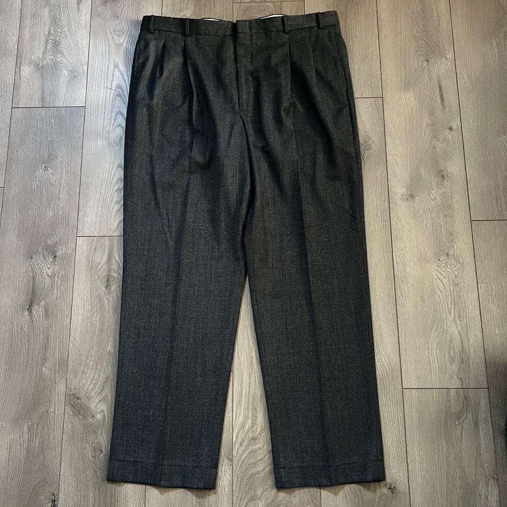 LL Bean Mens Wool Cashmere Pleated Dress Pants Charcoal Gray Waist 42 RN71341